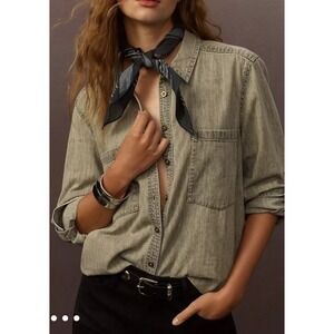 Anthropologie Cloth & Stone Army Green Long Sleeve Button Down Women's  Small